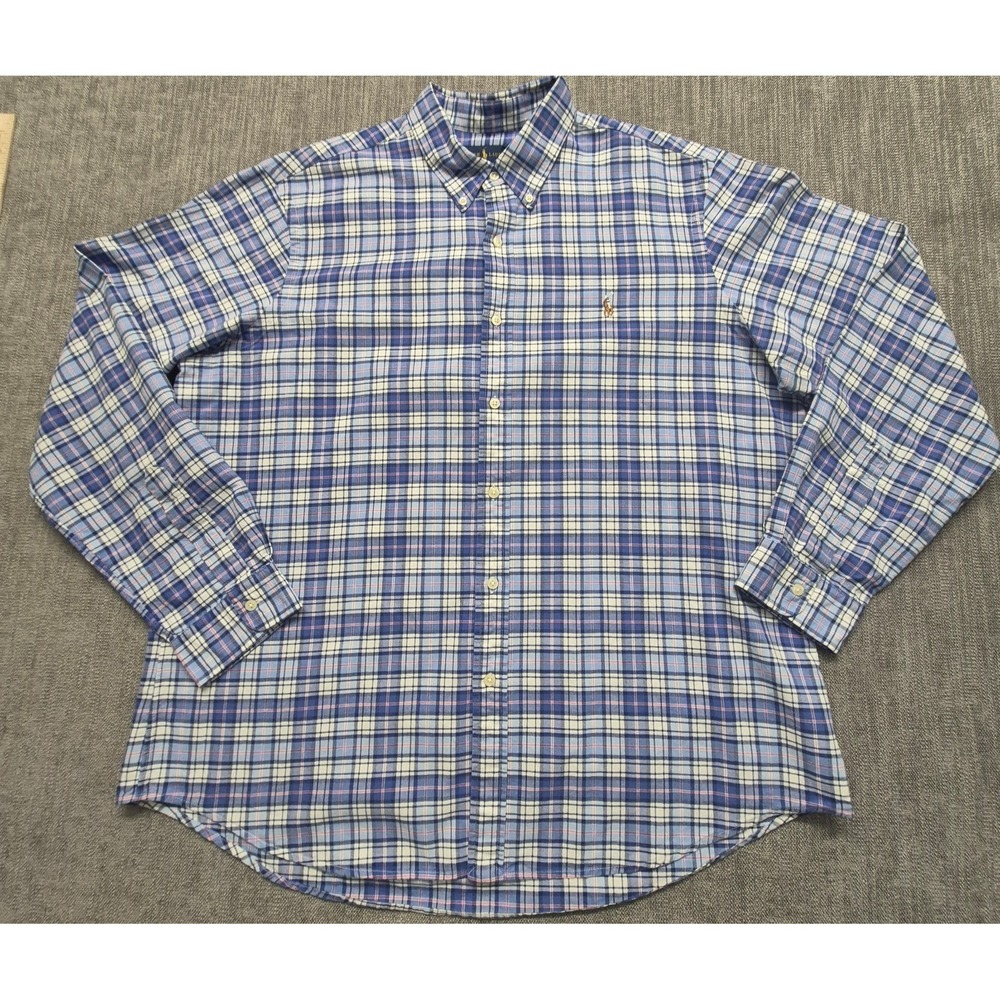 Ralph Lauren men's‎ blue plaid long sleeve button up shirt XXL Cotton preppy